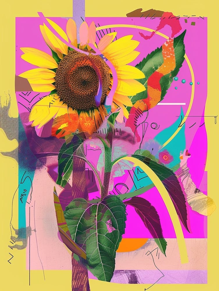 Sunflower 3 Neon Flower Collage