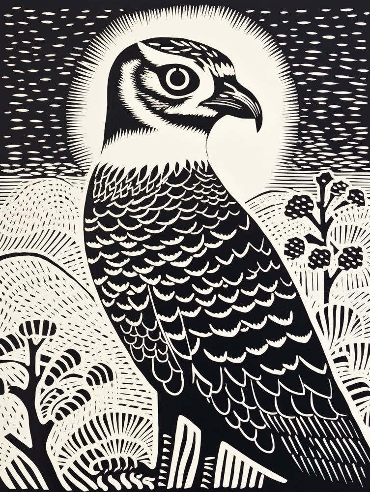 B&W Bird Linocut Osprey 2