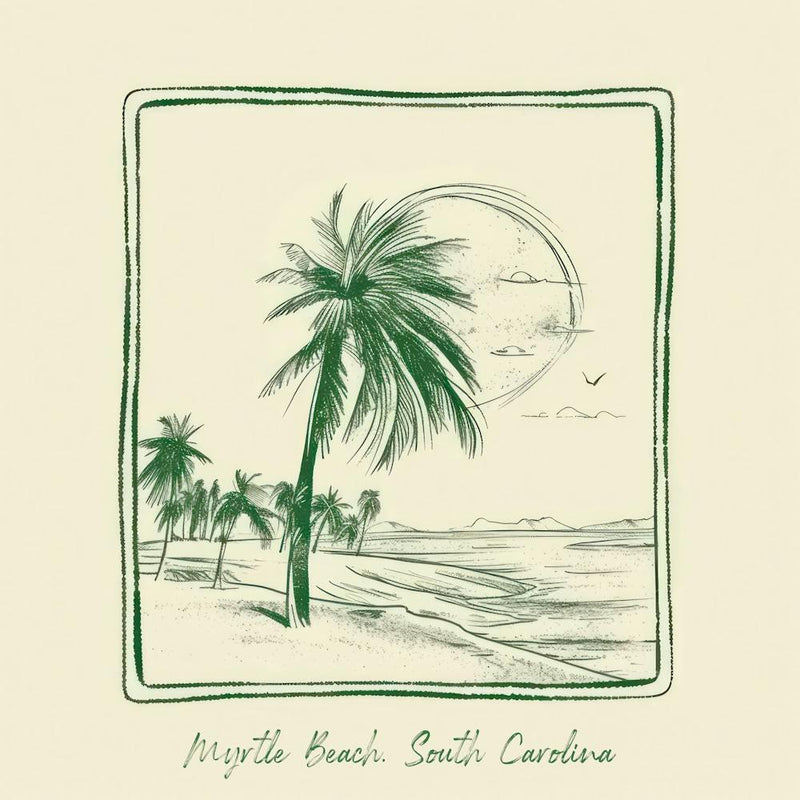 Myrtle Beach, South Carolina Green Line Art Illustration