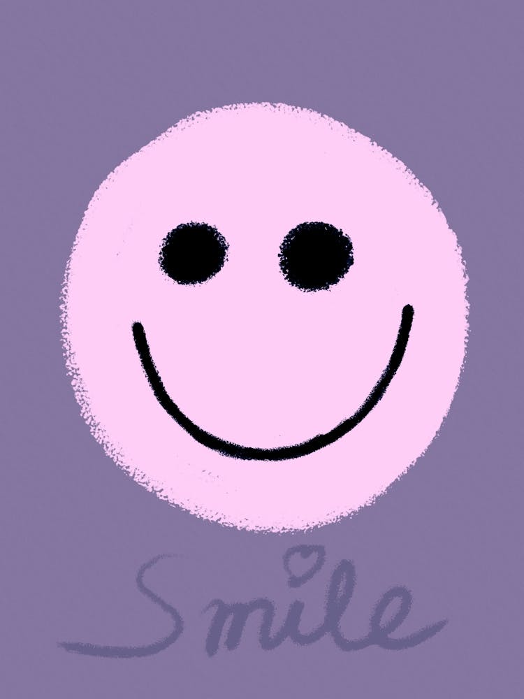 Lila Emoji Smiley, Text Smile Abstrakte Retro Art