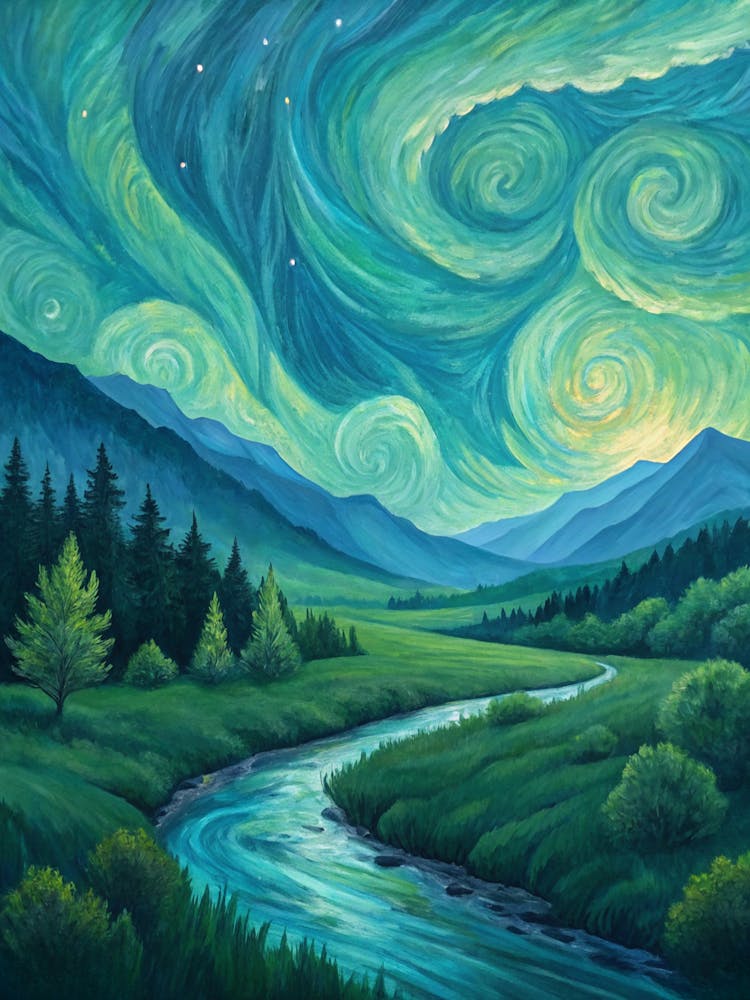 Van Gogh Inspired Northern Lights A Surrealist Oil Painting