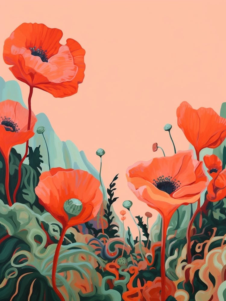 Boho Wildflower Painting Poppy 1