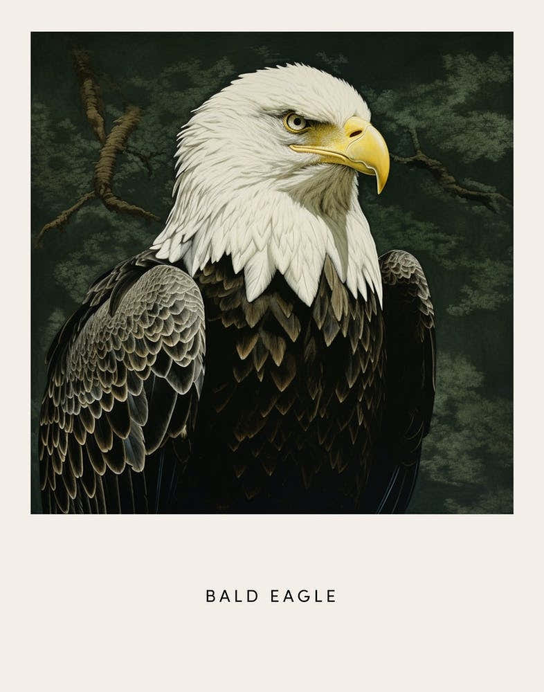 Ohara Koson Inspired Bird Painting Bald Eagle 4 Poster