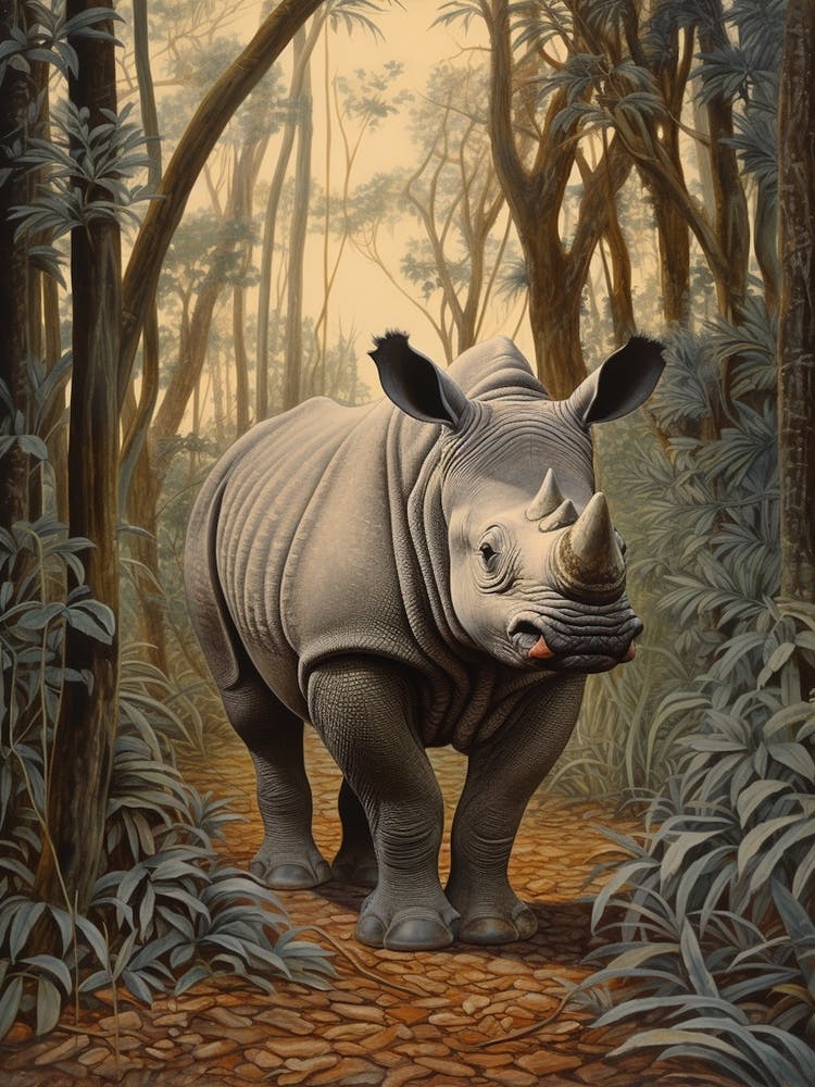 Rhino In The Trees At Dawn 2