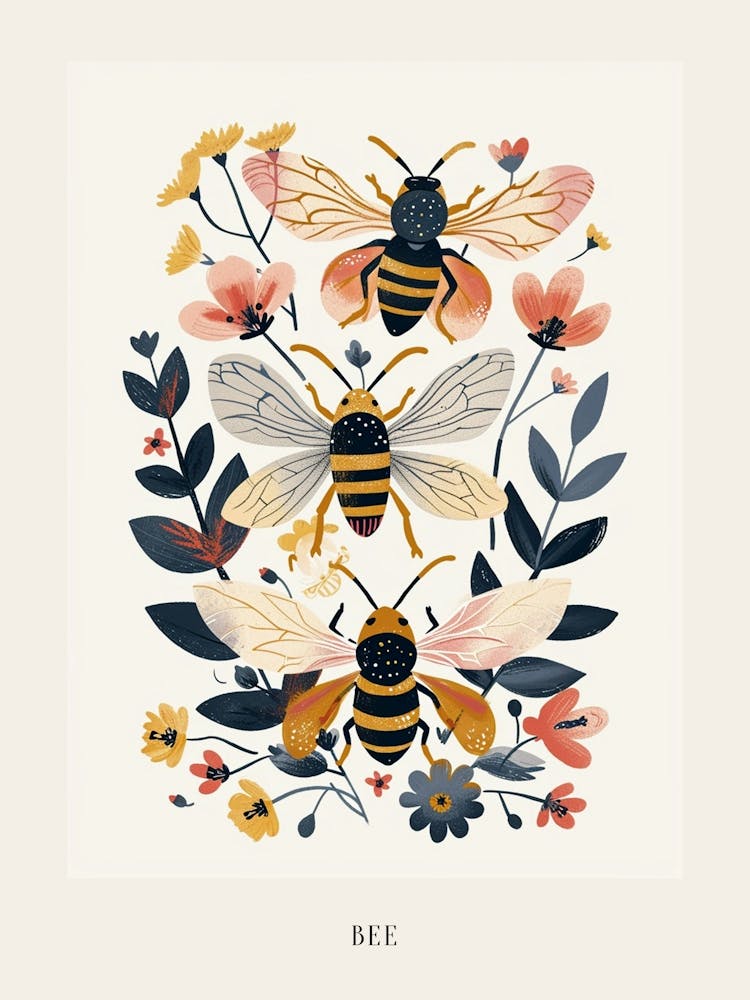 Colourful Insect Illustration Bee 4 Poster