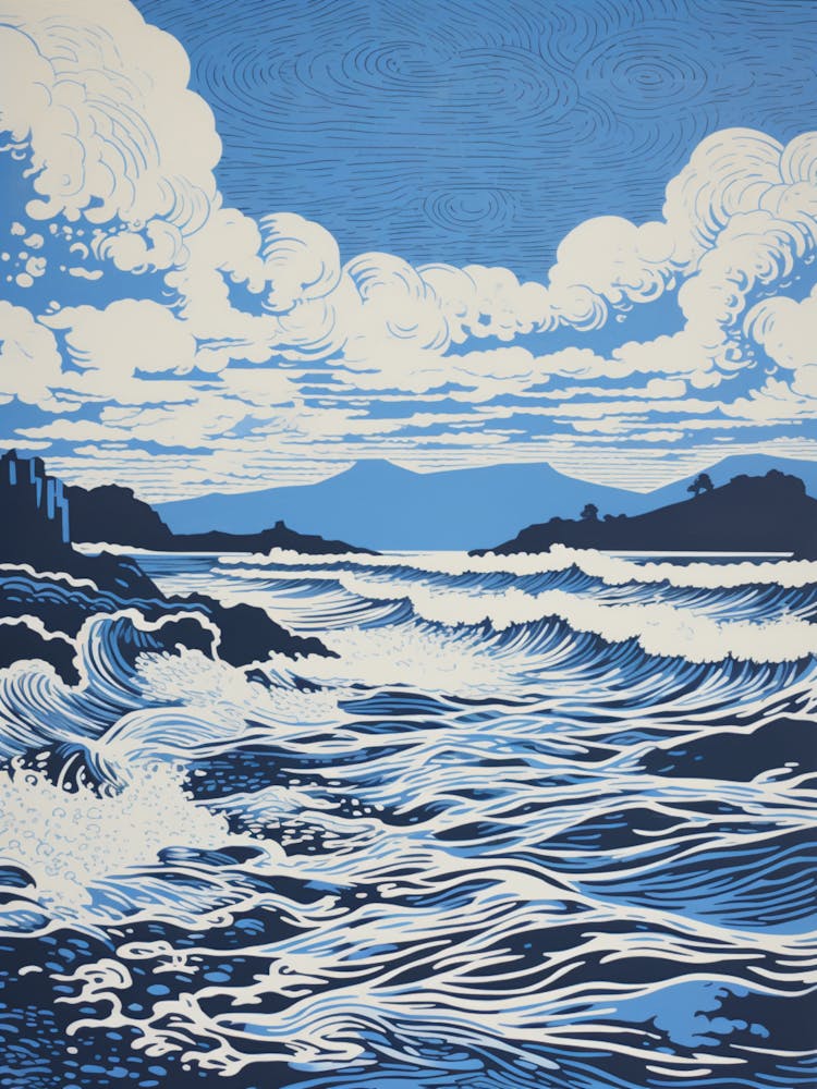 Linocut Of Cemaes Bay Anglesey Wales 1