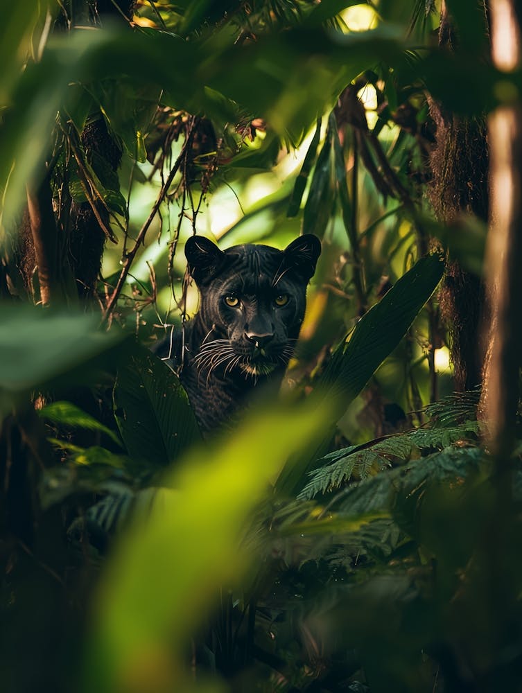 Schwarzer Panther Im Dschungel. KI-generiert. Wand