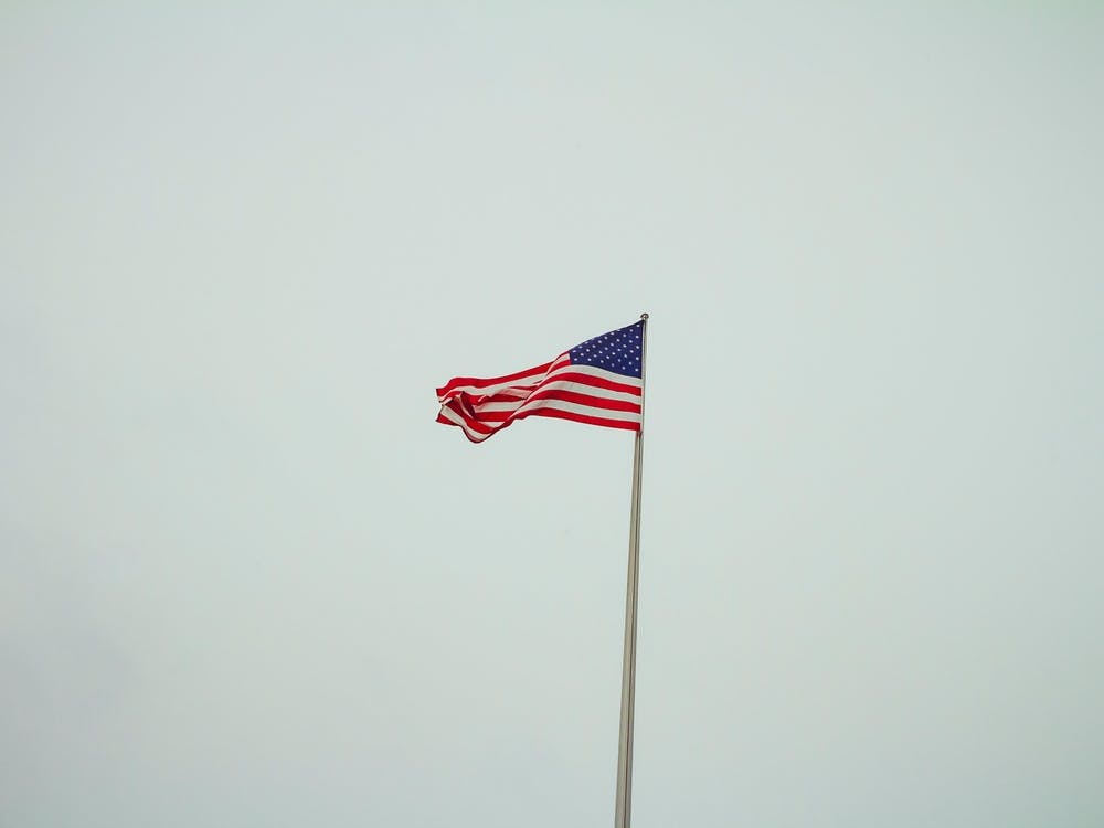 American Flag On Top Of The Us Embassy In Berlin On A Winter Day
