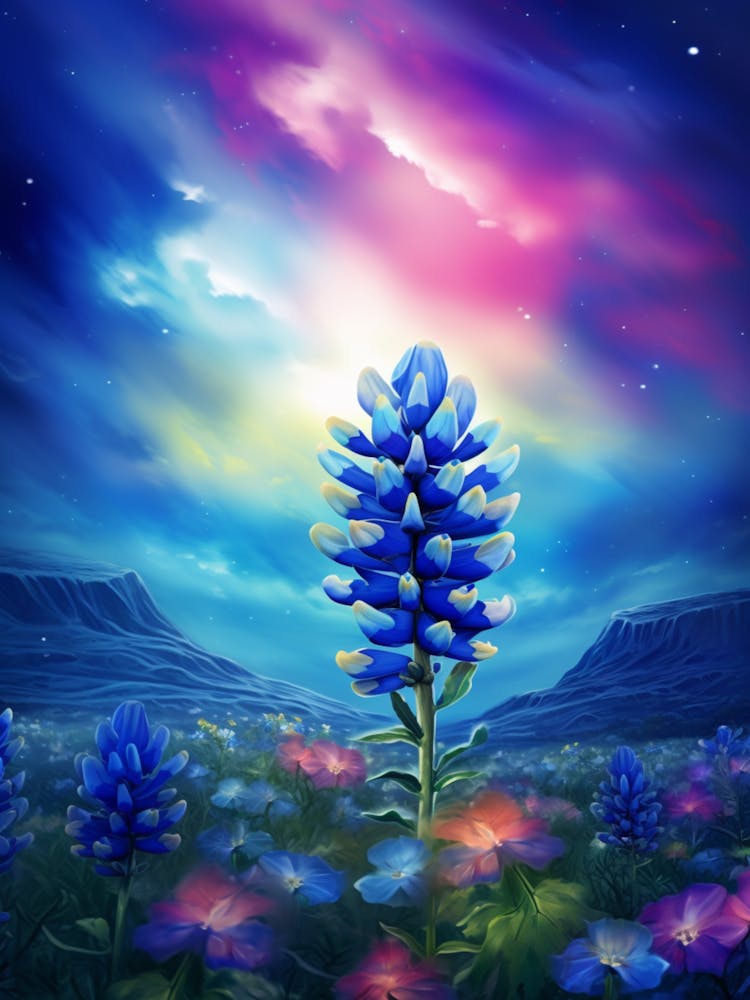 Blue Bonnet Wild Flower With Nothern Lights (4)