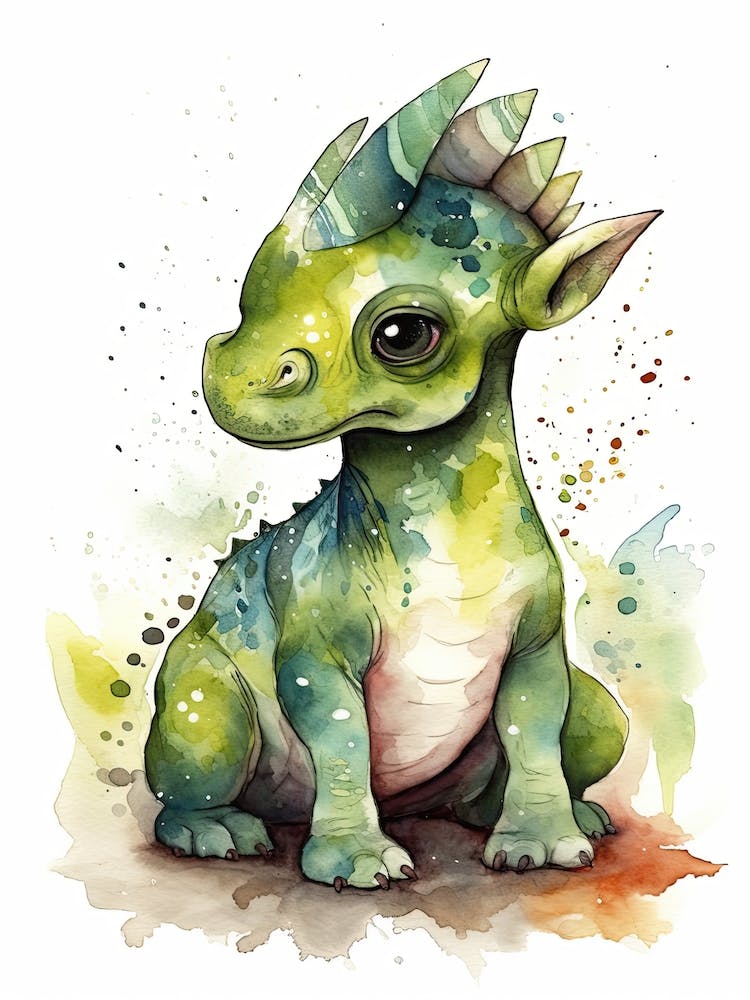Parasaurolophus Süßer Dinosaurier Aquarell 3