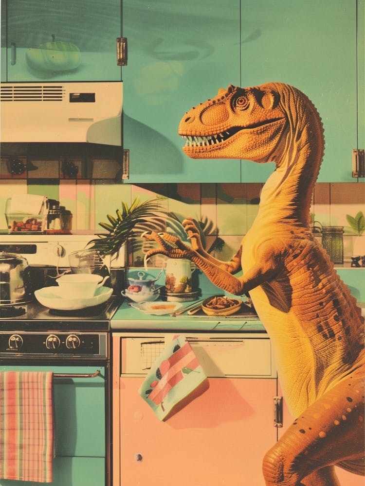 Dinosaur In The Kitchen Retro Abstract Collage 3