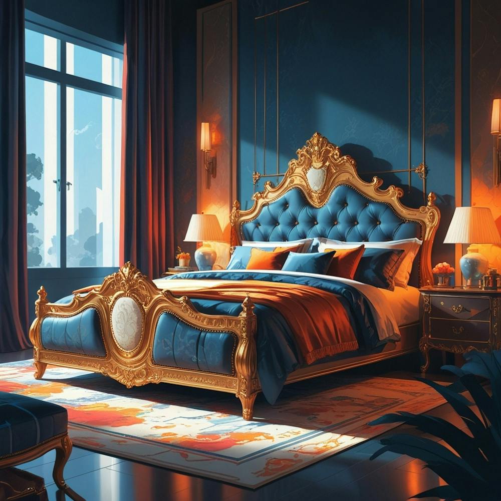 Blue And Gold Bedroom
