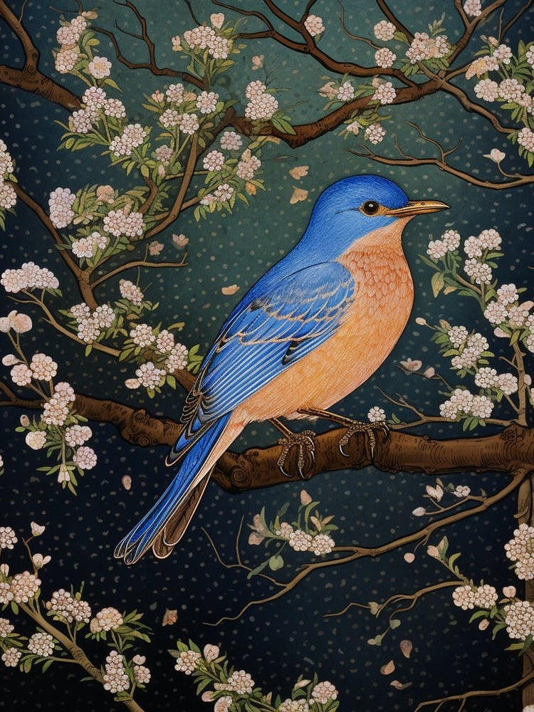 Ohara Koson Inspired Bird Painting Eastern Bluebird 4
