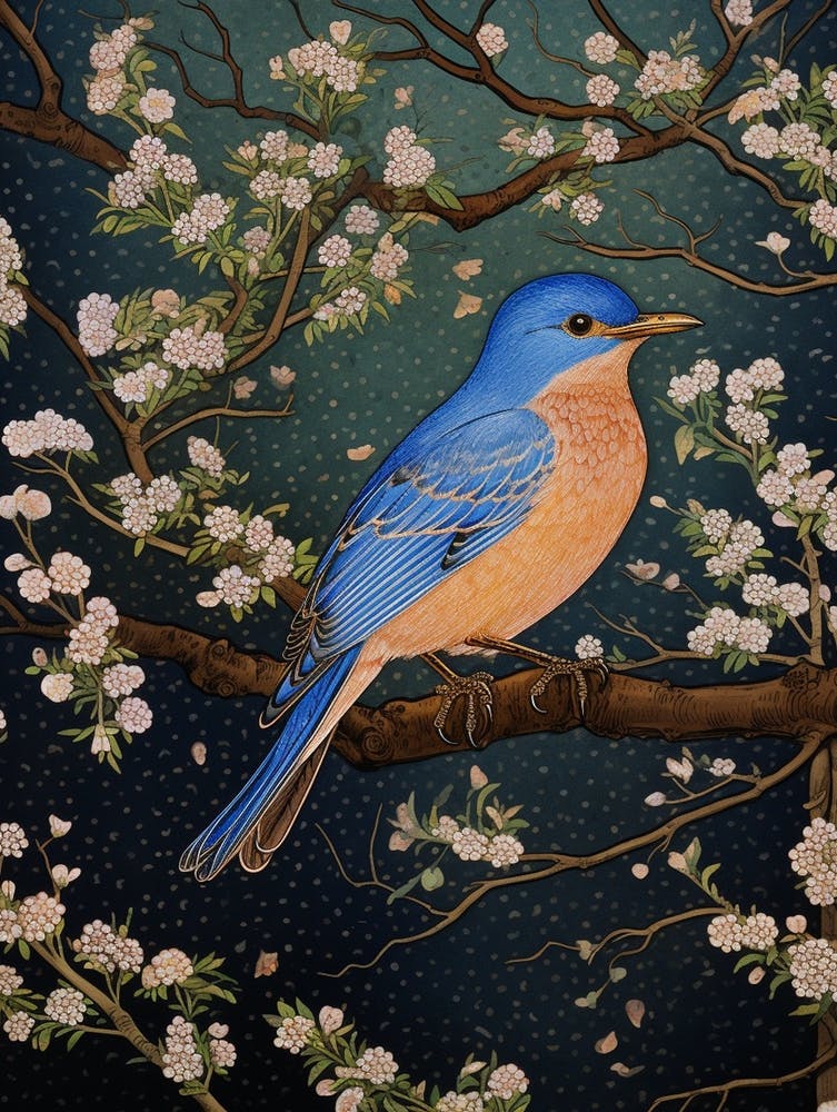 Ohara Koson Inspired Bird Painting Eastern Bluebird 4