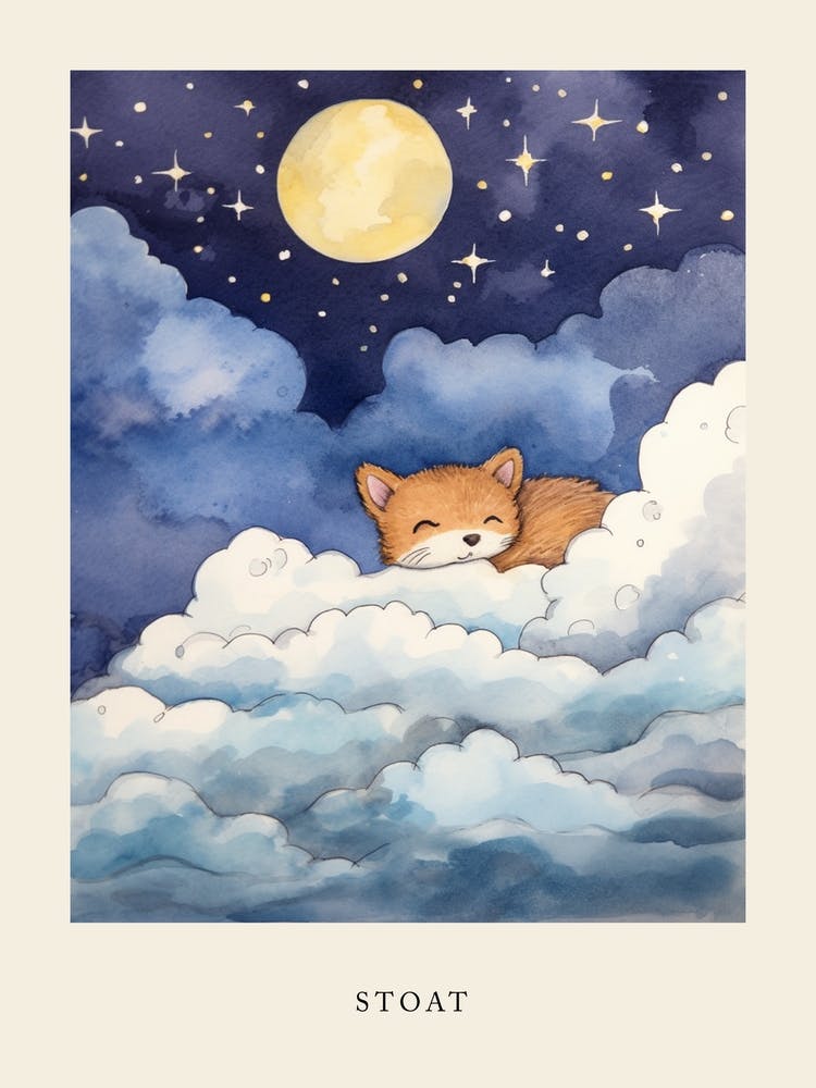 Baby Stoat Sleeping In The Clouds Nursery Poster