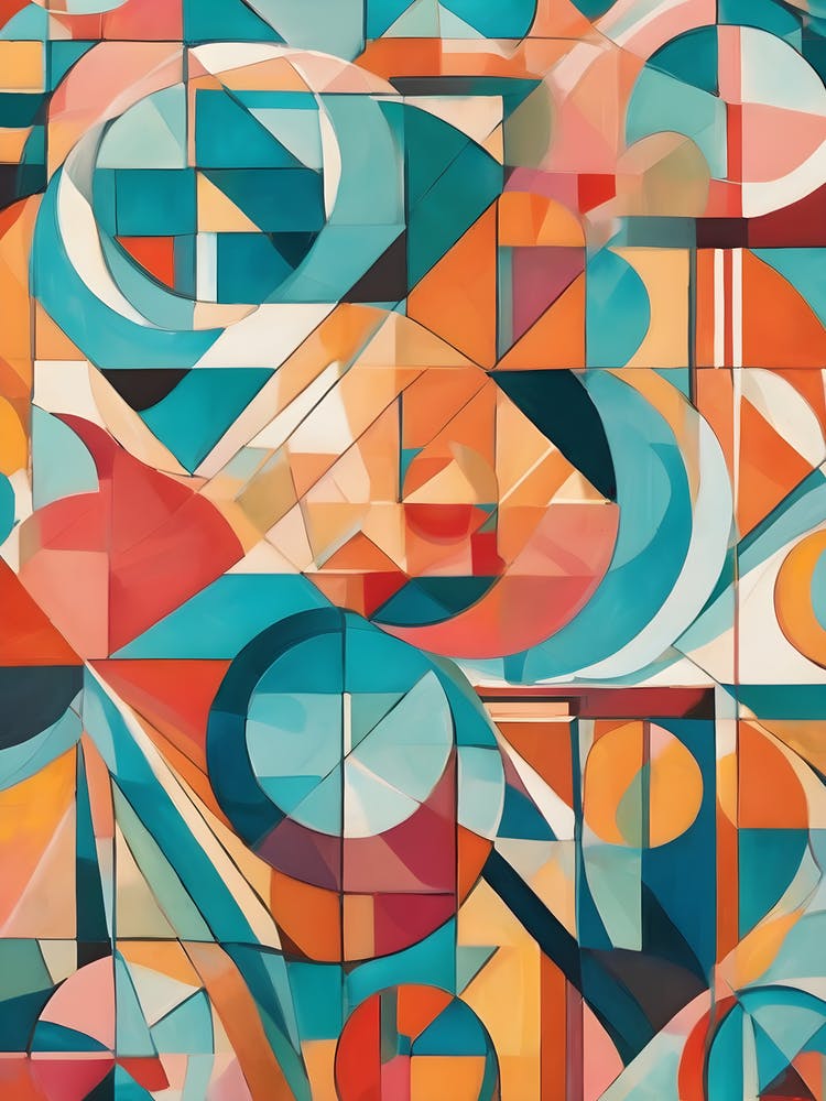 Blow - Abstract Art Deco Geometric Shapes Oil Painting Modernist Inspired Bold Gold Green Turquoise Red Face Visionary Fantasy Style Wall Decor Surrealism Trippy Cool Room Art Invoke Psychedelic