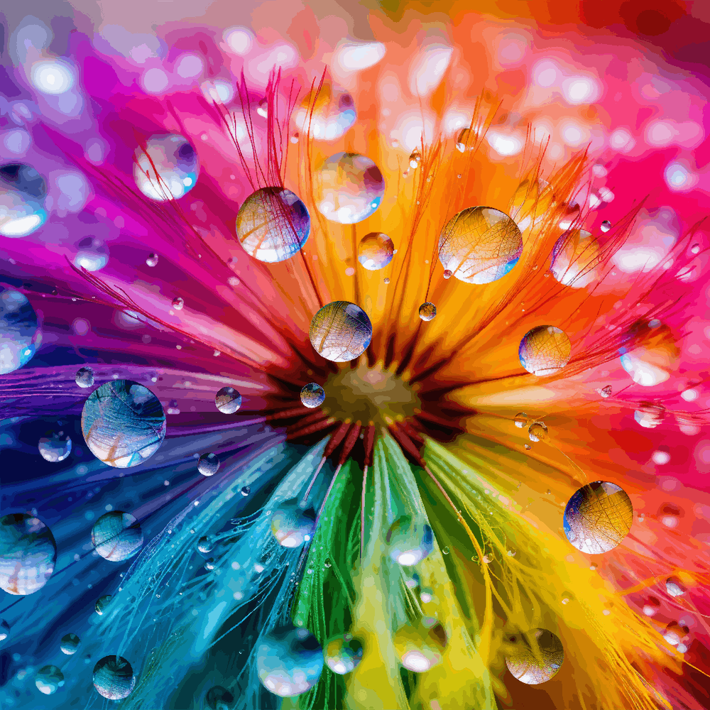 Rainbow Dandelion with Raindrops