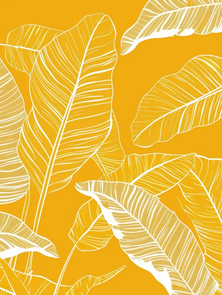 Banana Leaves On Yellow Background