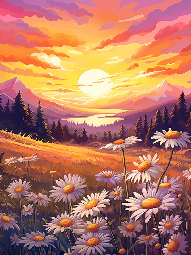 Gänseblümchen Wildblume Mit Sonnenuntergang (1)