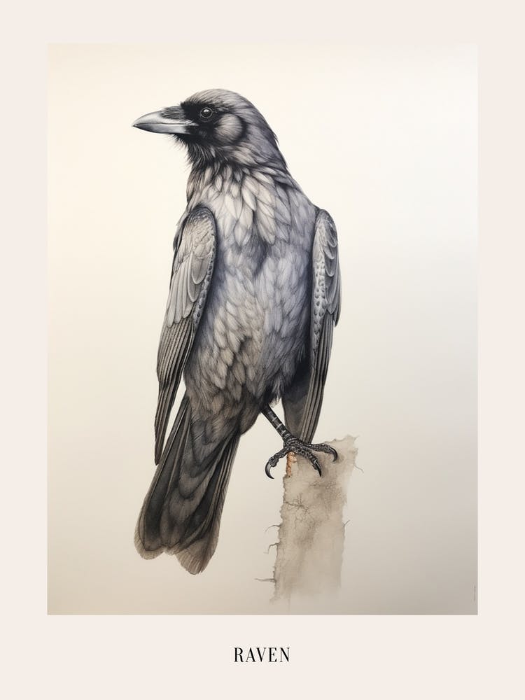Vintage Bird Drawing Raven 2 Poster