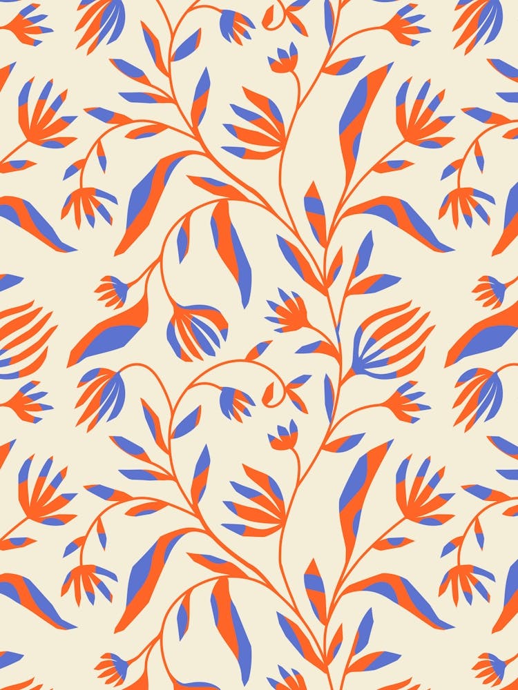 Climbing Paper Cut Floral Vine - Periwinkle, Scarlet, Cream White
