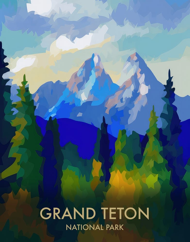 Grand Teton National Park Matisse Style Vintage Travel Poster 2