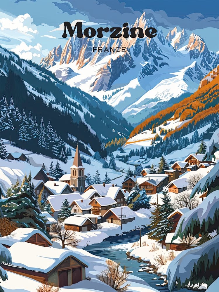 Morzine France Ski Resort Art Illustration
