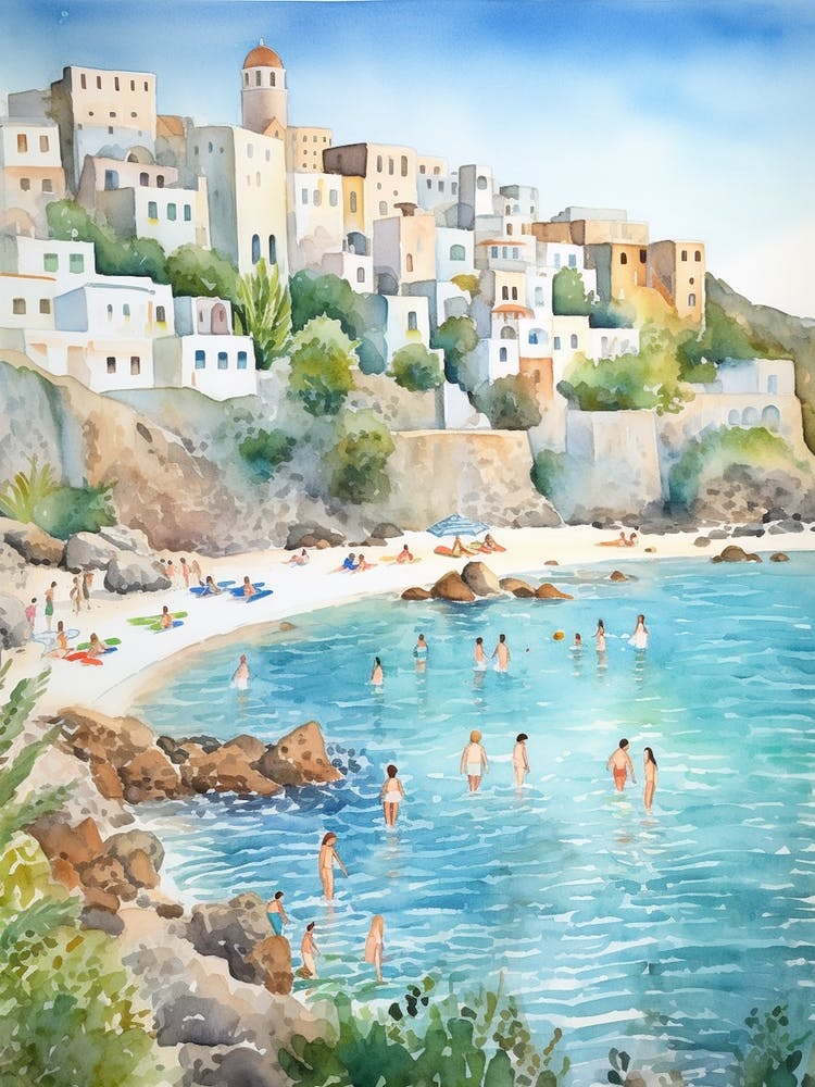 Swimming In Naxos Greece Watercolour