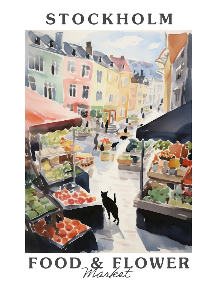 Food Market With Cats In Stockholm 2 Poster