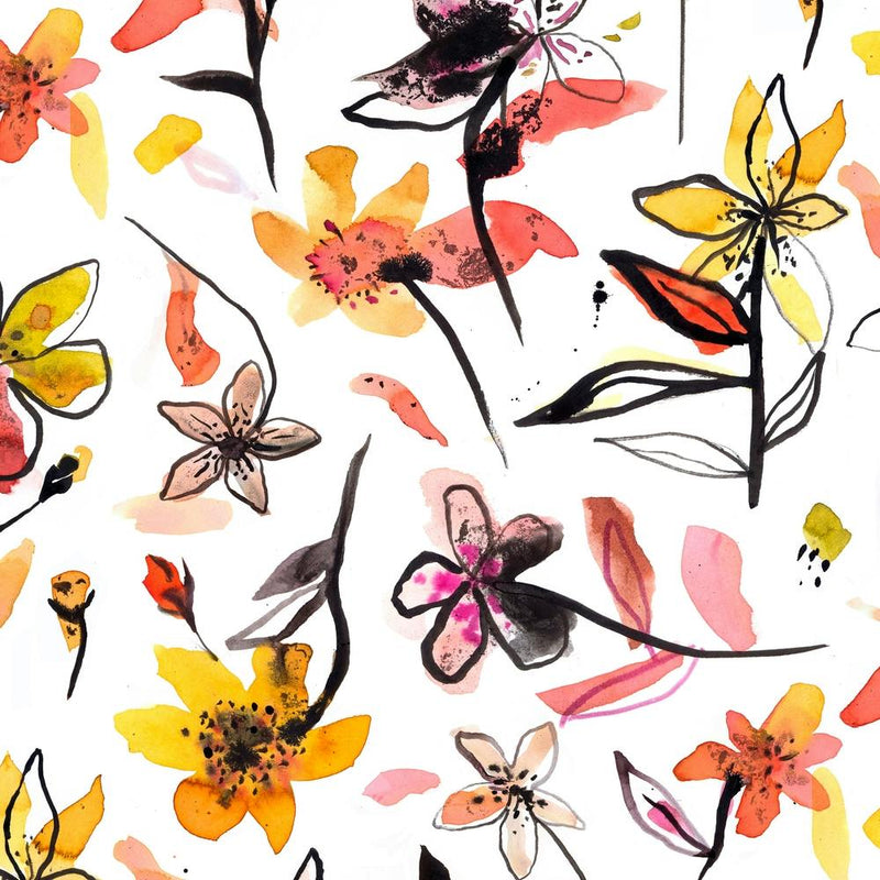 Ink Flowers Yellow Square