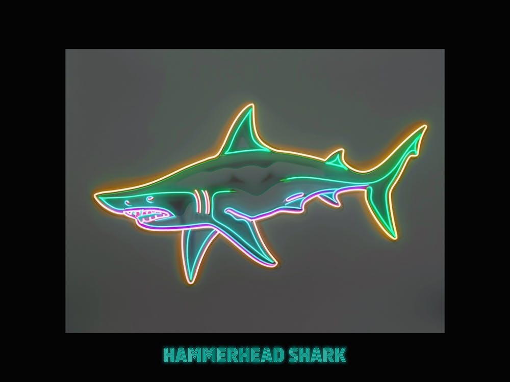 Green Scalloped Hammerhead Neon Shark 5 Poster