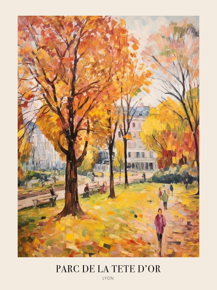Autumn City Park Painting Parc De La Tete D Or Lyon France 1 Poster