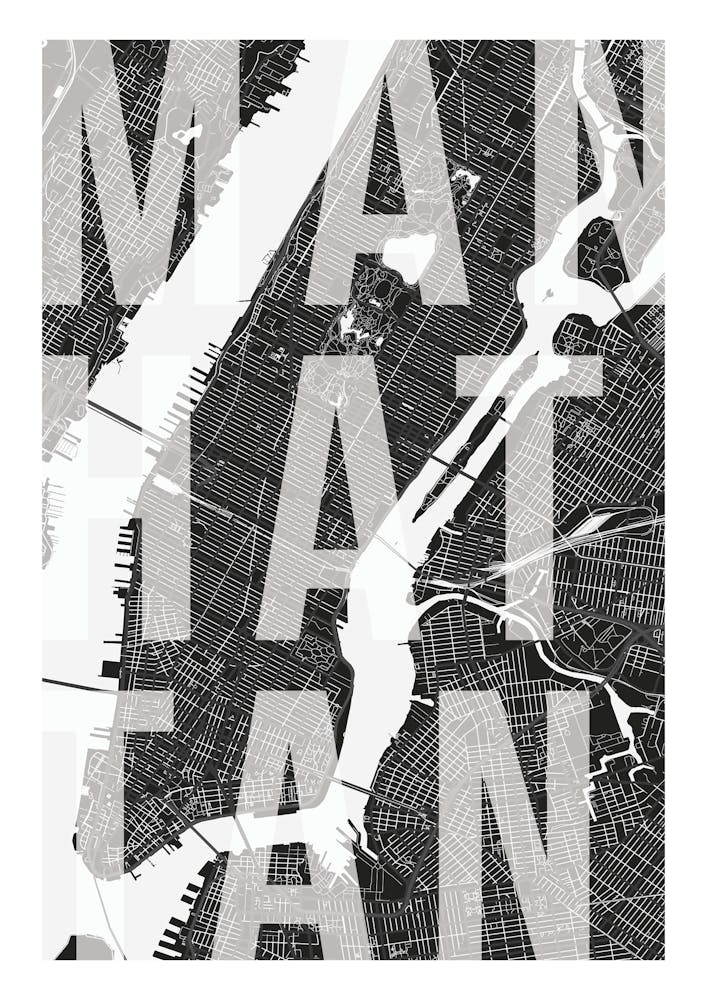 Manhattan Mono Street Map Text Overlay