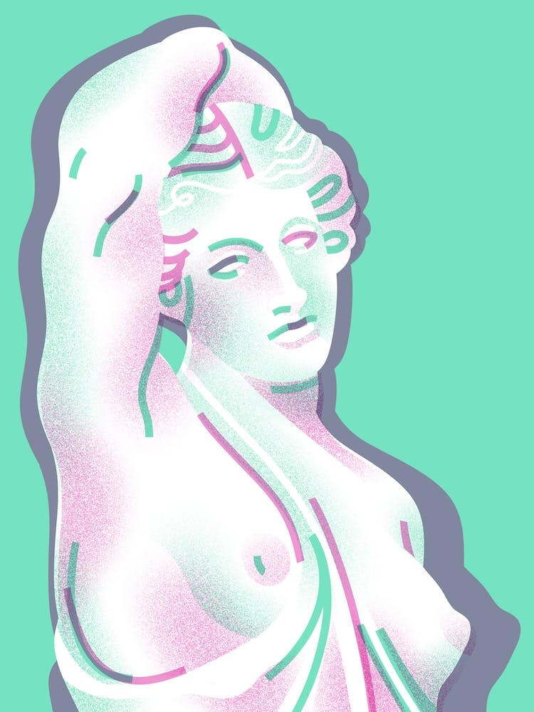 Mint And Pink Greek Female Figure