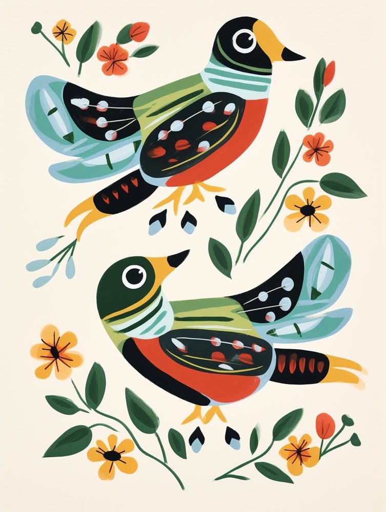 Folk Style Bird Painting Wood Duck 2