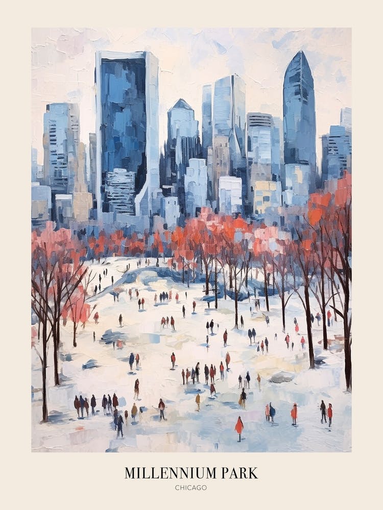 Winter City Park Poster Millennium Park Chicago 1