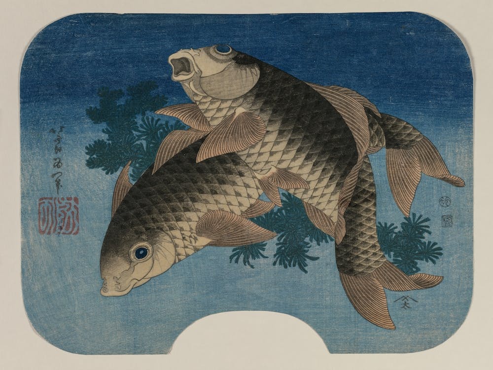 Carp Swimming By Water Weeds, Katsushika Hokusai