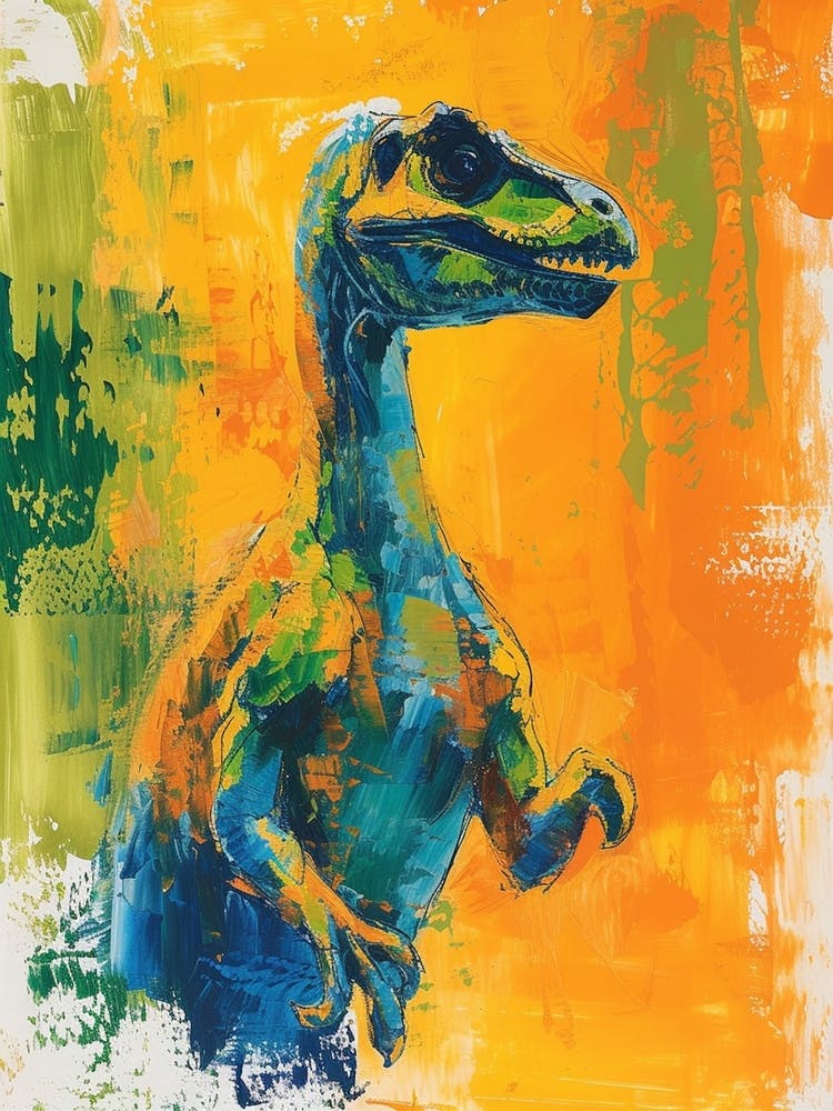 Dinosaur Orange Blue Brushstrokes Portrait 3