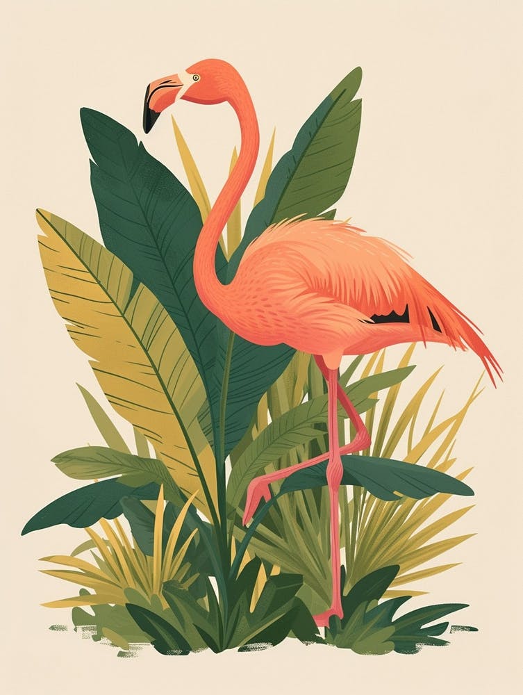 Illustration Minimaliste De Flamant Du Chili Et Heliconia 3