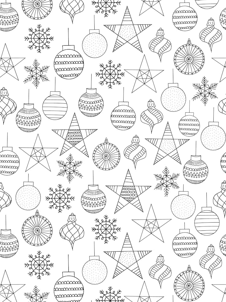 Line Art Stars and Christmas Ornaments Black and White Color In Yourself