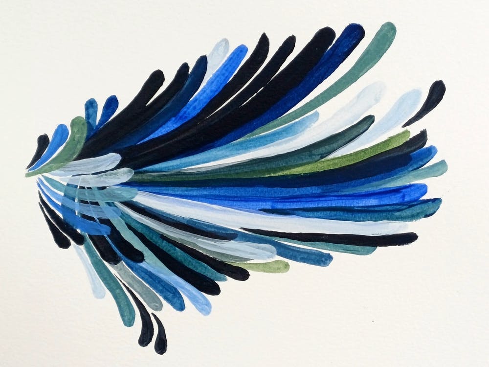 Blue Open Wings Feather Painting