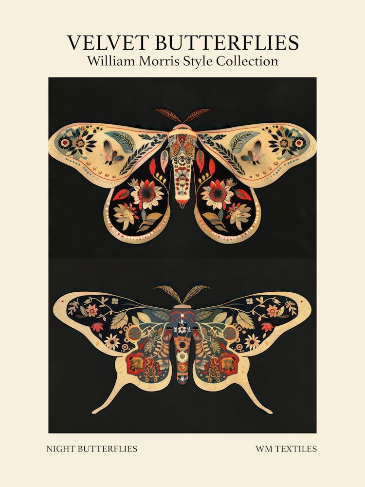 Velvet Butterflies Collection Night Butterflies William Morris Style 2