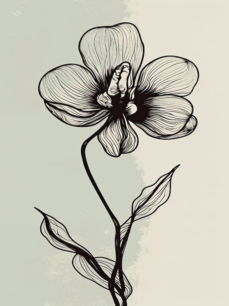 Line Art Orchids Flowers Illustration Neutral 1