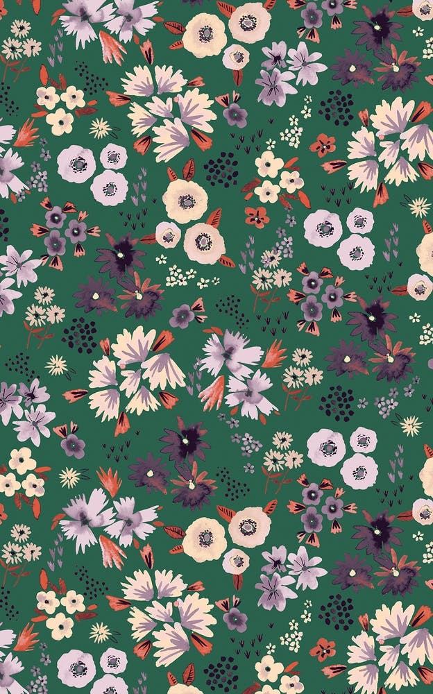 Little Flowers Orange Green
