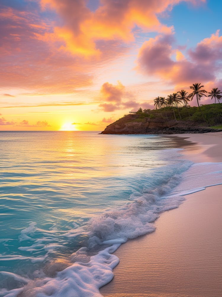 Galley Bay Beach Antigua With The Sun Setting Behind 2