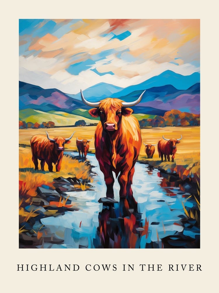 Highland Cows In The River 2