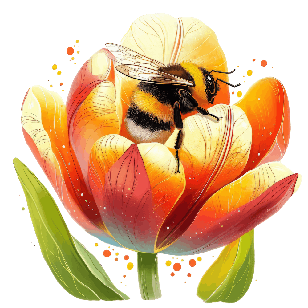 Watercolor Bumblebee on Flower 6