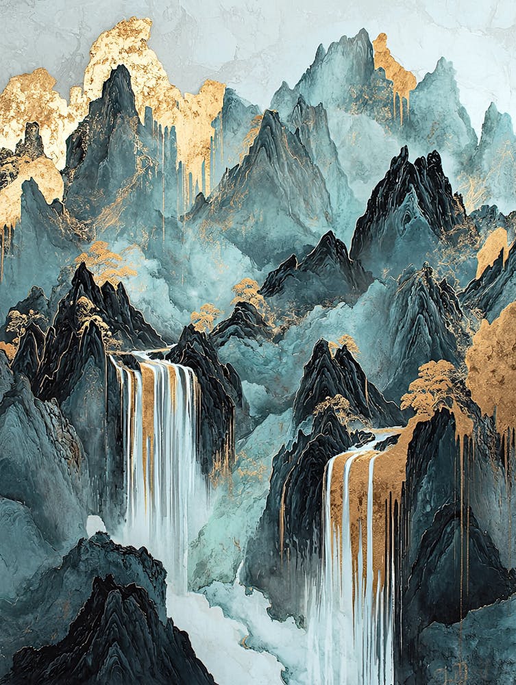Karst Mountains Golden Peaks - Abstraction Géométrique