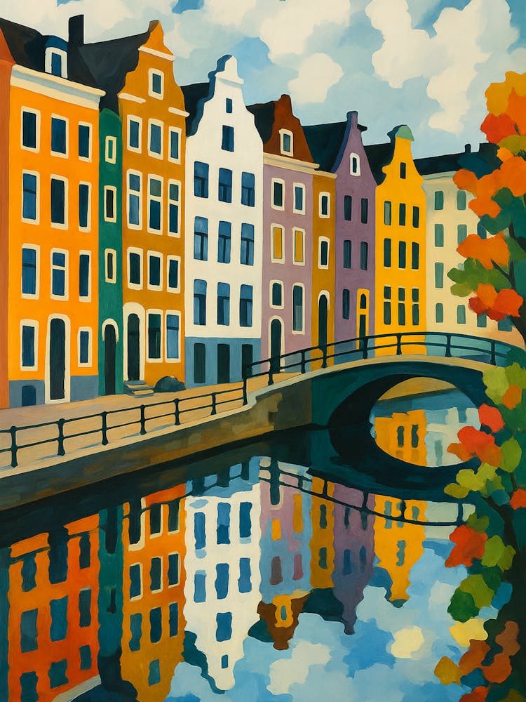 Amsterdam Canal Summer Aerial View Painting Amsterdam