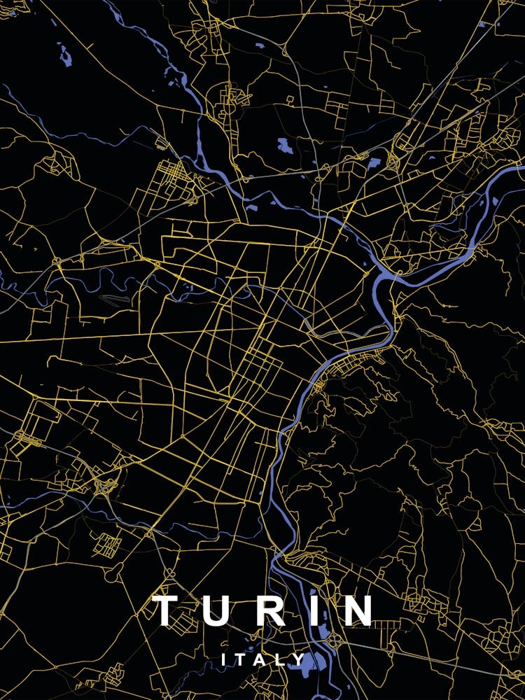 Turin Italy City Map Black and Gold